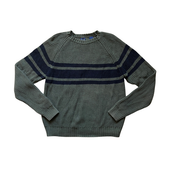 Vtg 90s Gap Mens Sweater S Green Striped Grunge Skater Preppy Minimalist Winter - Picture 1 of 7